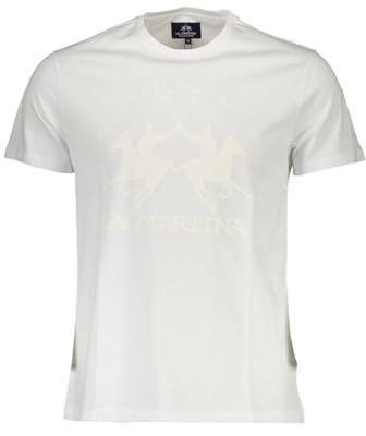 La Martina Elegantes weißes T-Shirt mit Rundhalsausschnitt und charakteristischem Herrendruck