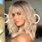 Colorfulpanda Kurze braune bis blonde gewellte Perücke für Frauen, natürliches synthetisches Haar Ombre Bob Perücken mit Pony braun Wurzel für Alltag/Party/Cosplay (35cm, Braun bis Blond)