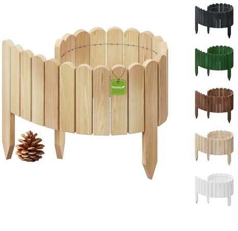 Floranica Rollborder Flexibler Holzzaun 100 x 20 cm Natur Beeteinfassung Deko für Gartenzaun Rasenkante Umzäunung Gartenzaun für Rasenflächen Hochbeete für Garten