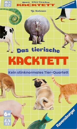 Ravensburger 23050 - Das tierische Kacktett, Quartett mit Tierkacke-Thema, Familienspiel für Kinder ab 6 Jahren und Erwachsene, für 3-6 Spieler