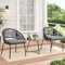 Yangming Ensemble de meubles de patio, 3 pièces avec chaises de bistrot en corde tissée avec table basse en bois pour cour, jardin, pelouse, porche, terrasse, piscine, balcon