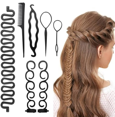 7 Pcs Accessori per capelli, Laccio fermacapelli, Strumento per Treccia per La Coda, Pettine Capelli, per Treccine, Acconciature Sposa