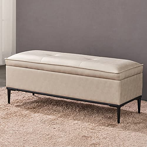HTDVIG Kunstleder-Bettbank mit Stauraum, Moderne Ottoman-Bank mit Stauraum aus Pu-Leder, gepolsterter Fußhocker, Couchtisch für Wohnzimmer und Schlafzimmer, Beige 100 x 45 x 45 cm (39 x 1