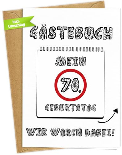 WenmthG Geburtstagskarte 70. Geburtstag Frauen & 70 Geburtstag Männer - 70 Geburtstag Gästebuch - 70. Geburtstagskarte mit Umschlag - Happy Birthday Grußkarte zum 70 Geburtstag Frau & Mann