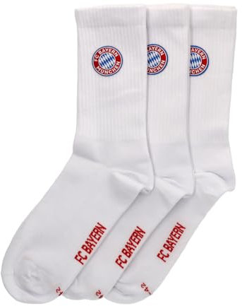 FC Bayern München Crew Socks Socken 3er Pack (DE/NL/SE/PL, Numerisch, 43, 46, Regular, Regular, weiß)