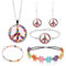 PASLFC Hippie Kostüm Set,5 Stück Hippie Kostüm Damen Accessoires,70er hippie flower power accessoires,Peace Kette Und Ohrring,60er 70er Jahre Bekleidung,Motto Party Halloween Fasching Karneval