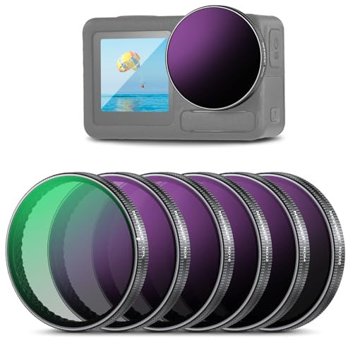 NEEWER ND Filter Set kompatibel mit DJI Osmo Action 5 Pro/4/3, 6er Pack ND8+ND16+ND32+ND64+ND256+CPL Graufilter Polarisationsfilter Actionkamera Zubehör, Mehrfach beschichtet optisches HD Glas, FL-A98