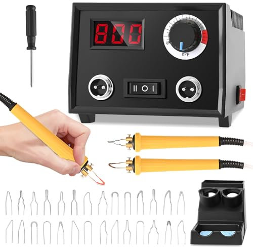 Kit de Pyrograveur sur Bois Double Stylo,Graveur Bois avec Affichage Numérique avec 30 Pointes, 0°-700°C Température Réglable Trousse de Chauffage au Bois pour Souder Gravure Bois Cuir Liège Gourde