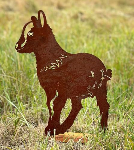Steinfigurenwelt Gießen Gartenfigur Zicklein Schnucki 40x31cm auf Platte Edelrost Gartendeko Wetterfest Rost Metall Rostfigur Tier Bauerhof Ziege