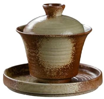 Taza de té de cerámica cubierta vintage, taza de té personalizada retro japonesa, color marrón