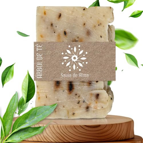 Jabón Artesanal Natural con Árbol de Té – Jabón Facial, de Manos y para el Cuerpo | Pastilla Vegana, Antibacteriana y Purificante | Hecho en España | 100g