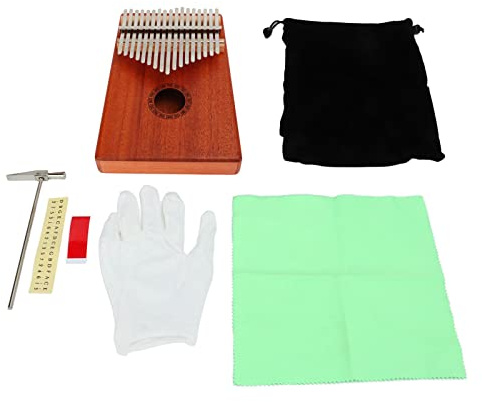 17 Tones Thumb Piano Set, Mahogany Wood Kalimba with Stainless Steel Keys, Portable Mini Finger Musical Instrument, Includes Tuning Hammer and Accessories, for Beginners and Trave