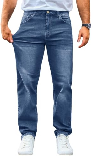 Runcati Jeans da uomo, vestibilità normale, jeans per il tempo libero, elasticizzati, in denim