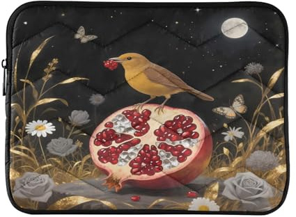 Bird and Pomegranate Dark Waterproof Laptop Sleeves 14-16 Inch Padded Quilted Laptop Protector Bag Notebook Case