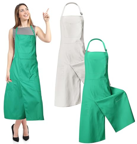 OGMBI 2 Stück Geteilter Töpfer-Schürze, Canvas Töpferschürze für Damen und Herren, Wasserdichte Keramik Schürze mit 3 Taschen für DIY Keramik, Gartenarbeit, Skulptur (Olivgrün & Beige)