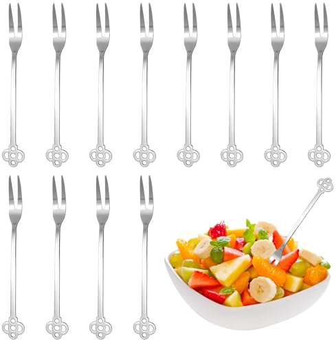 12 Stücke Edelstahl Obstgabel Kuchengabel Dessertgabel Kleine Gabel Kuchengabeln Bowle Gabeln Cocktailgabeln, Perfekt für Den Nachmittagstee Einer Dessertladenparty(Silber)