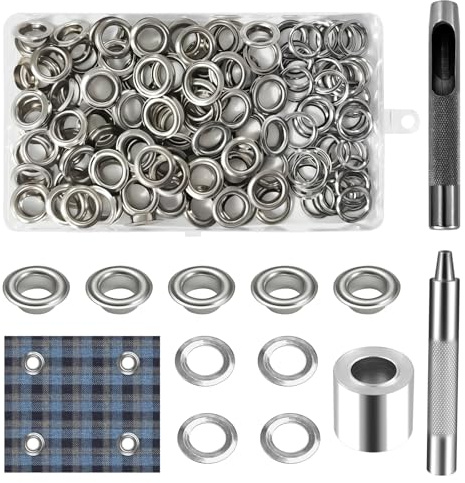 Minfuerang 120pcs Kit Oeillet Couture,Œillets en Cuivre Avec 3 Outils(12MM) | Oeillets Pour Baches de 8 mm,Kit de Grommets Eyelets Outils pour Tissu et Ceintures,Toile Bâche,Chaussures,Vêtements