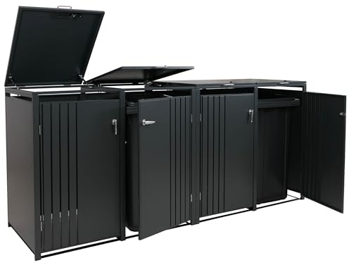 Mendler 4er-Mülltonnenverkleidung HWC-O67, Mülltonnenbox mit Deckel, Metall 122x264x84cm 104kg - anthrazit