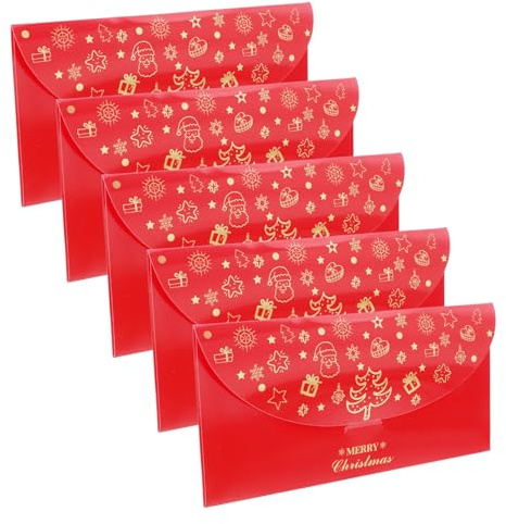 DOITOOL Enveloppes Rouges Nouvel An - 5 Pcs Pochettes à Billets | Estampage Feuille d'Or, Rouge Festif Traditionnel, Format 8.9x18cm, Idéal pour Fêtes, Papier Épais Premium