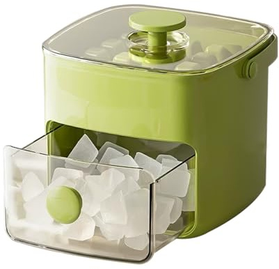 Fhlprte Eiswürfelform-Silikon,Eiswürfelmaschine,Eiswürfelform-Set, 48 Gittermit Pressdeckel und Aufbewahrungsbox,Quadratische Eiswürfelschalen, für Cocktails Kaffee Saft Küche Picknick (Grün)