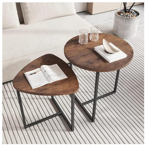 Benicasa Set of 2 Round Black Coffee Tables for Living Room Modern Accent Tables End Tables for Small Spaces Living Room decor(Rustic Brown)