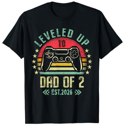 I Leveled Up to Dad of 2 2026 Promoted to Dad of Two Kids T-Shirt