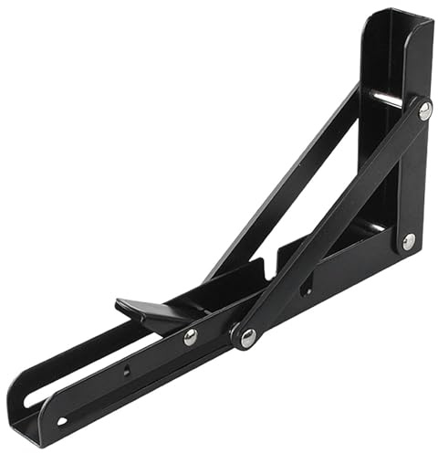 Support Triangulaire D’Étagère - Équerre Métallique Solide Avec Charnière Pliante | Accessoire De Montage Noir Pour Tablettes, Décoration Maison, Cuisine, Salle De Bain, Bureau Et Magasin