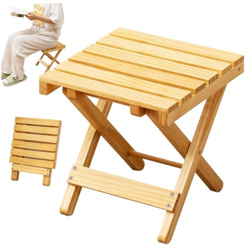 Sgabello da doccia in legno, panca pieghevole quadrata da 25,4 x 25,4 cm, sedile portatile per sauna per bagno, patio, cortile, balcone, bordo piscina e veranda