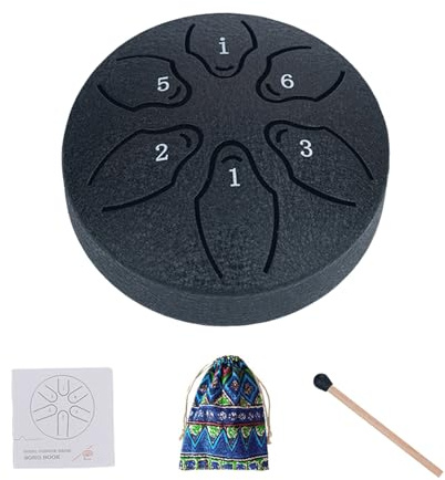 Stahltrommel für Kinder, 6 Noten, 7,6 cm, A-Key-Tanktrommel, ätherisch, klein, Handpan-Percussion-Instrument mit Schlägeln, Musikbuch für Yoga, Konzerte, Musikerziehung, Anfänger