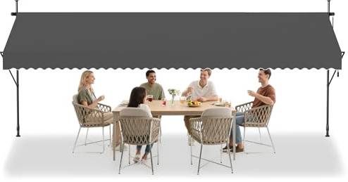 LZQ Klemmmarkise Balkon, Markise Einziehbar Manuell, Handkurbel, höhenverstellbar, UV-beständig, ohne Bohren, 100% Polyester, Dunkelgrau, 400x120cm