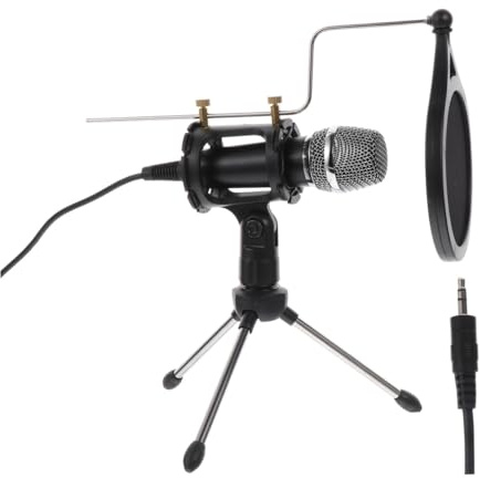 DECOMELODY Micrófono Condensador con Soporte de Escritorio y Filtro Anti-ruido para Computadora y Móvil Color Negro para Karaoke y Transmisión en Directo