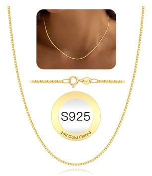 HARJJME Sterlingsilber Kette Damen 925 ohne Anhänger Gold/Silber Venezianierkette 18 Karat Vergoldet Wasserfest Hypoallergen 1mm Dünner Box Chain Halskette Schmuck für Frauen 40/45/50/55 cm