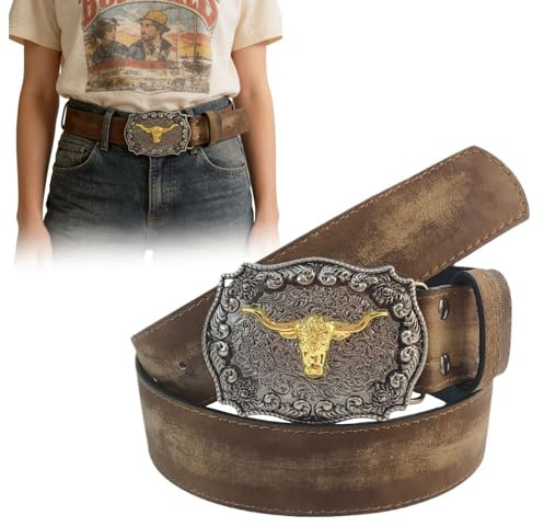 Pynzeka Western Cowboy Gürtel Herren Leder für Männer und Frauen Weihnachtsgeschenke Herrengürtel Geschenke