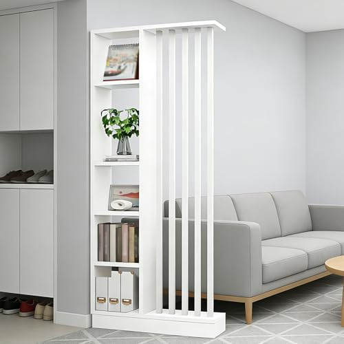Raumteiler mit Regalen, Trennwand für den Eingangsbereich, Säule vom Boden bis zur Decke – freistehender Raumteiler mit Ablagefach, freistehende Dekoration für Schlafzimmer (A White + White, 80cm)