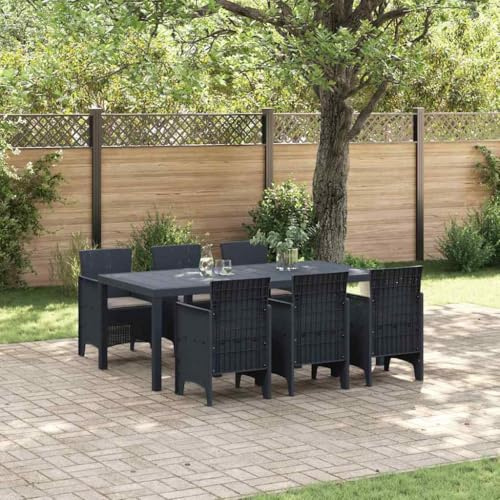 Tonture Garten Essgruppe 7-teilig Anthrazit Polyrattan, modernes Outdoor Esszimmer Set für 6 Personen, langlebige Terrassenmöbel mit bequemen Sitzkissen, pflegeleichtes Balkonmöbel-Set