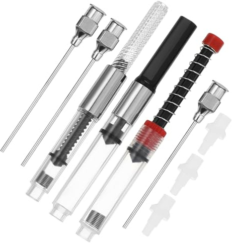 RUNROTOO 3pcs Fountain Pen Ink Syringe Filler Inking Aid Set for European Standard 3.4 2.6mm Nibs, Fountain Pen Ink Absorber with Red, Silver Black, Silver Colors, School and Office