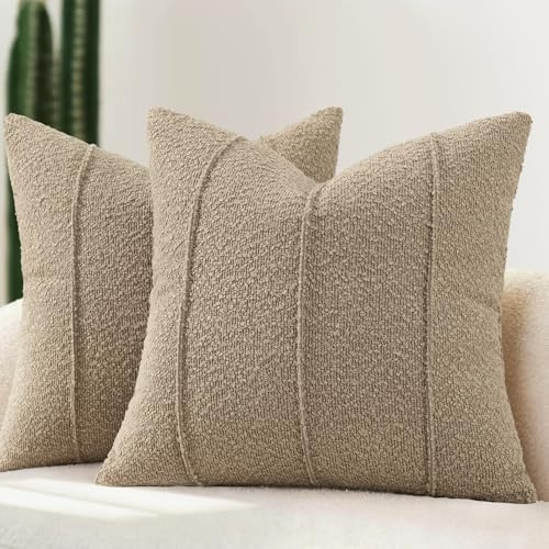 YCOLL Bouclé Kissenbezug 40x40 2er Set, Weiche Struktur Kissenbezüge mit Streifen, Moderne Kuschelige Dekokissen für Sofa, Couch & Bett, Kissenhüllen für Wohnzimmer, Taupe