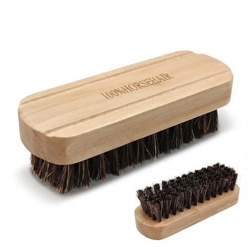 Horsehair Brush, Ergonomic Solid Wood Handle Cleaning Shoe Brush Soft Bristles for Leather Fabric Suede Shoes/Boots Shine Polish