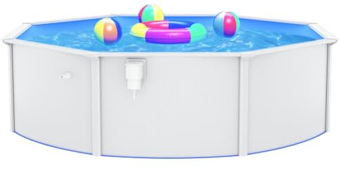 Piscina con pared de acero redonda, 460 x 120 cm, color blanco, de acero y PVC, piscina de jardín con skimmer, piscina familiar, piscina infantil para verano