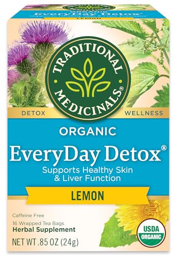 Traditional Medicinals Tea, Organic Everyday Detox Lemon, Supports Healthy Skin & Liver Function, Detox, 16 Tea Bags