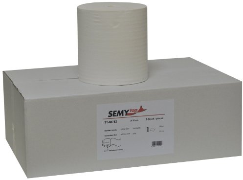 Semy Top Handtuchrolle, Innenabwicklung 20 cm, ohne Kern, 1 lagig, hochweiß, 1er Pack (1 x 6 Stück)