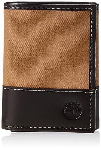 Timberland Portefeuille à Trois Volets en Toile et Cuir pour Homme, Kaki, Taille Unique
