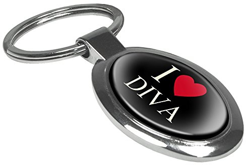printplanet Schlüsselanhänger mit Namen Diva - Motiv I Love - Namensschlüsselanhänger, personalisierter Anhänger, Talisman, Anhänger, Chrom