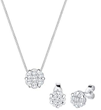 Elli Schmuckset Damen Blume mit Zirkonia Kristalle in 925 Sterling Silber
