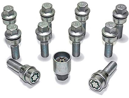 H&R Set Bulloni Ruota sferici R14 M14x1.50 - Lunghezza 35mm - 10 Pezzi (PE. per Audi Q3, Q5) - incl. Bulloni Antifurto