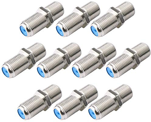 SAISN F81 Coaxial Cable Connector 3GHz F-Type RG6 Cable Extension Adapter (Pack of 10, Silver)