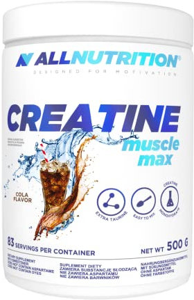 ALLNUTRITION Creatine Muscle Max Supplements Muskelaufbau - Creatin Monohydrat mit Taurin - Leistungssteigerung und Muskelaufbau - ohne Zuckerzusatz - Keratin Pulver Fitness 500g - Cola
