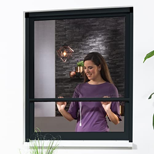 Alu Fensterrollo Bausatz Fliegengitter für Fenster SMART Insektenschutzrollo (80cm x 160cm, anthrazit)