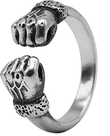 ForFox Vintage 925 Sterling Silber Faust Ring für Damen Herren Offen und Verstellbar