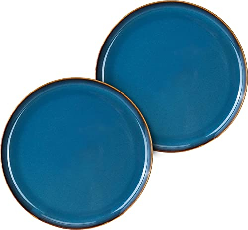 Assiettes Plates, Set de 2 Assiettes à Salade de Pâtes Dessert Cadeau de Fête des Mères Bleu (21.5cm)
